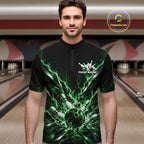 Custom Black And Green Lightning Bowling Tournament Jersey, Bowling Team Quarter Zip Shirt