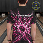 Custom Black And Pink Lightning Bowling Tournament Jersey, Bowling Team Polo Shirt