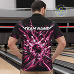 Custom Black And Pink Lightning Bowling Tournament Jersey, Bowling Team Quarter Zip Shirt