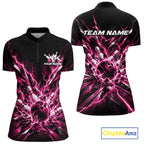 Custom Black And Pink Lightning Bowling Tournament Jersey, Bowling Team Shirt