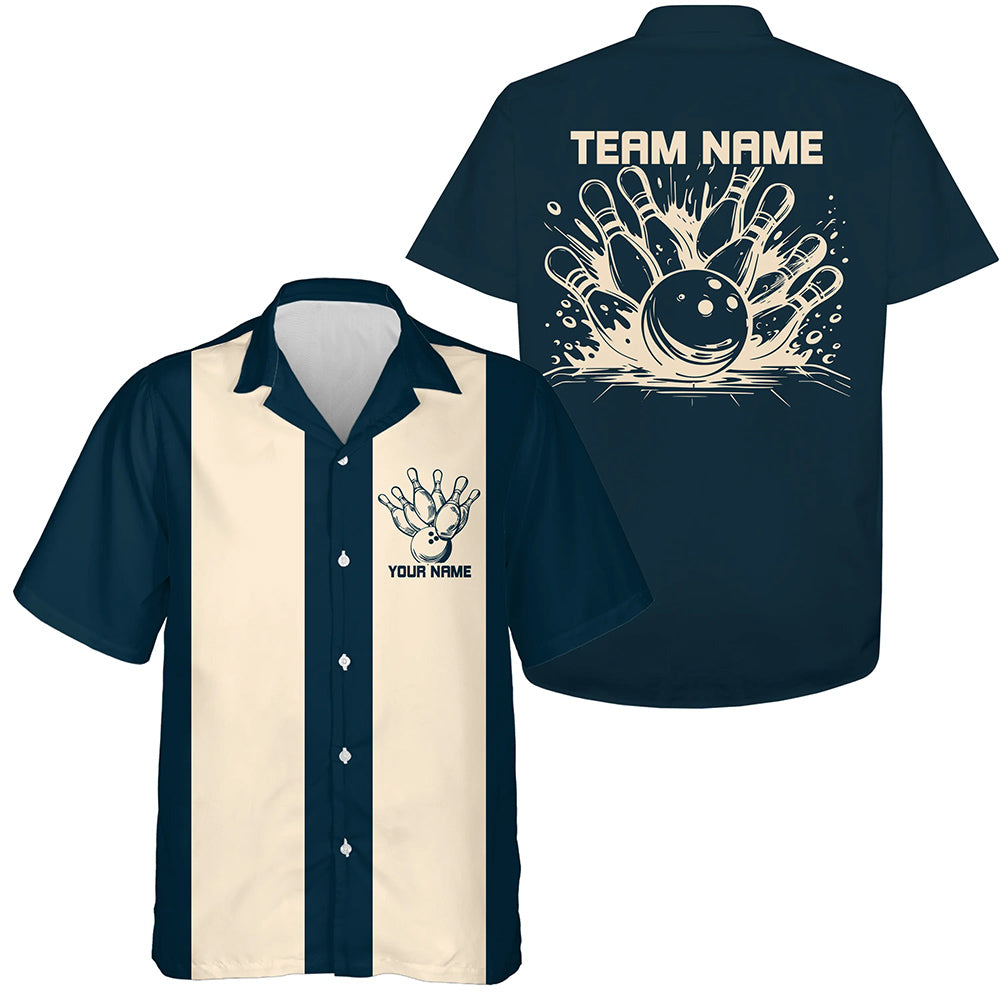 Custom Green Striking Bowling Hawaiian Shirts, Classic Vintage Bowling Shirts