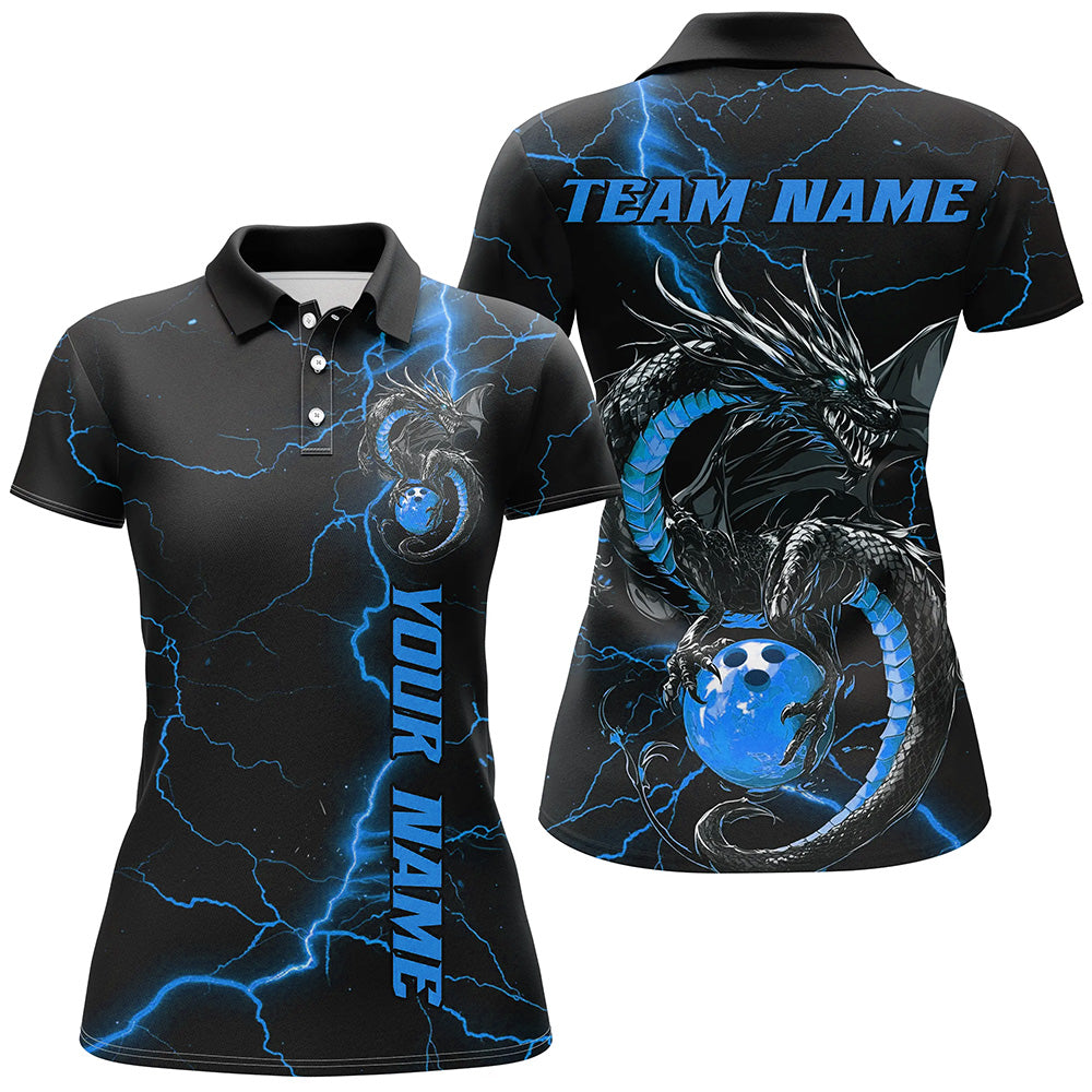 Black And Blue Custom Dragon Bowling Shirts, Dragon Bowling League Shirts Outfits