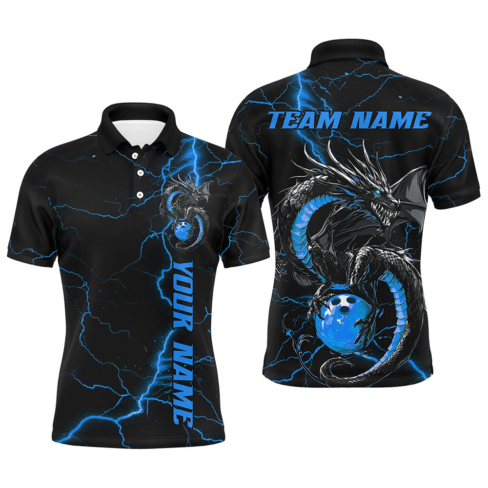 Black And Blue Custom Dragon Bowling Shirts, Dragon Bowling League Shirts Outfits