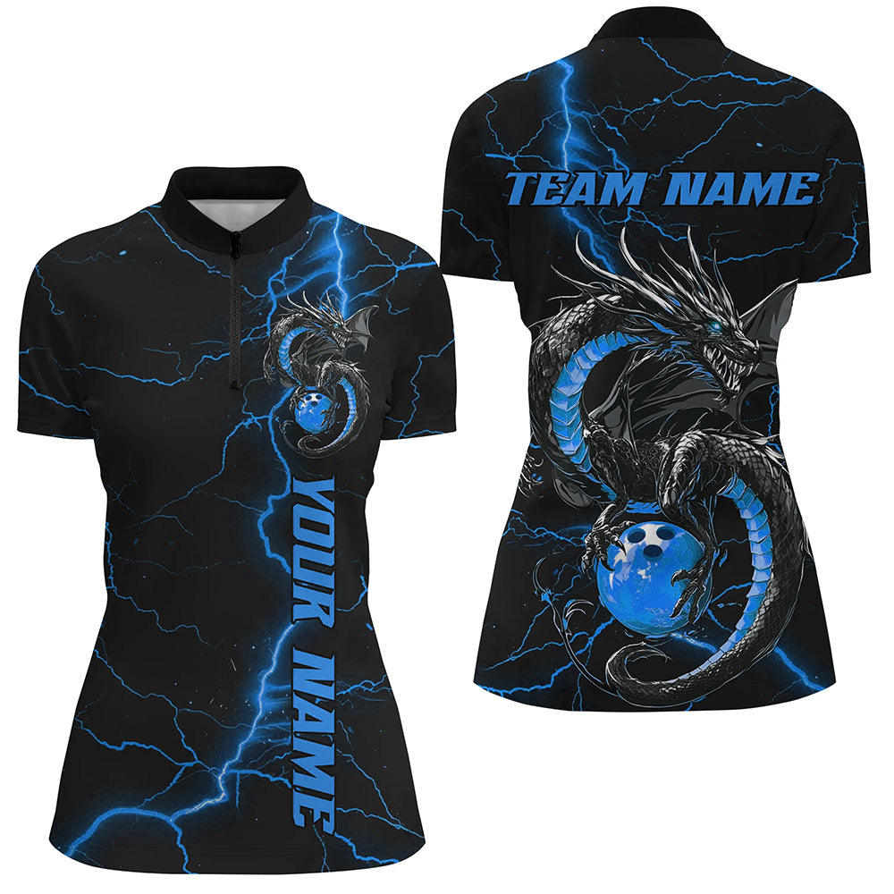 Black And Blue Custom Dragon Bowling Shirts, Dragon Bowling League Shirts Outfits