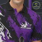Custom Black, White And Purple Flame Bowling Jersey, Bowling Team Polo Shirt