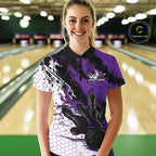 Custom Purple Flame Bowling Jersey, Bowling Team Quarter-Zip Shirt