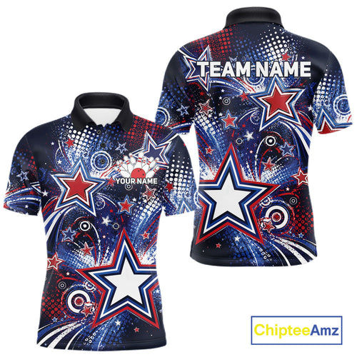 Custom Red, White And Blue Americana Stars Bowling Team Shirt, Patriotic Sportwear