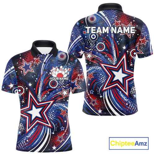 Custom Red, White And Blue Americana Stars Bowling Team Shirt, Patriotic Sportwear