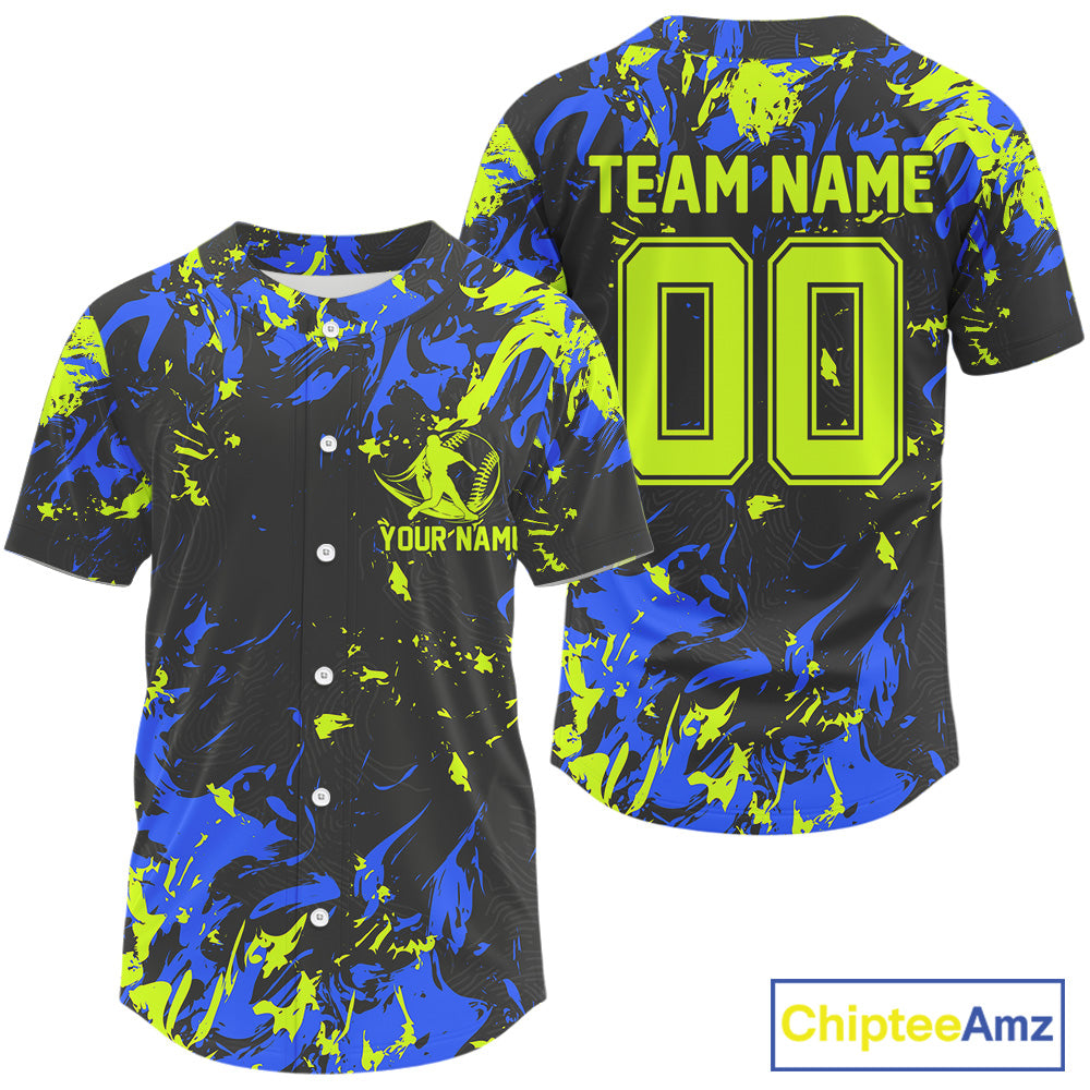 Custom Black, Green And Blue Camouflage Baseball Jerseys, Baseball Team Uniform