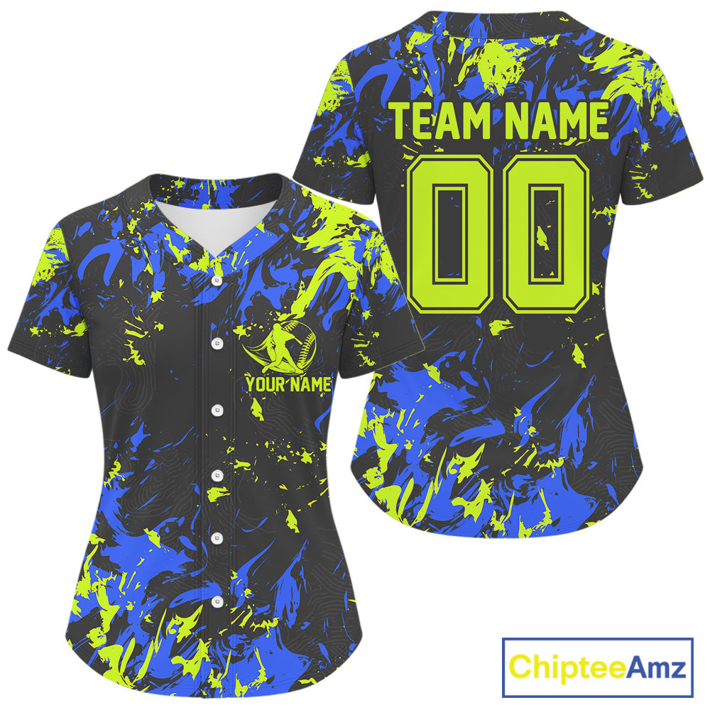 Custom Black, Green And Blue Camouflage Baseball Jerseys, Baseball Team Uniform