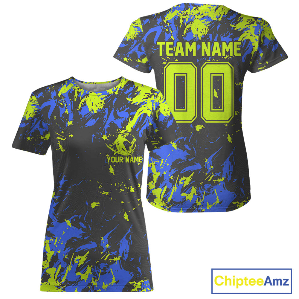Custom Black, Green And Blue Camouflage Baseball T-Shirts Shirts, Baseball Team Uniform