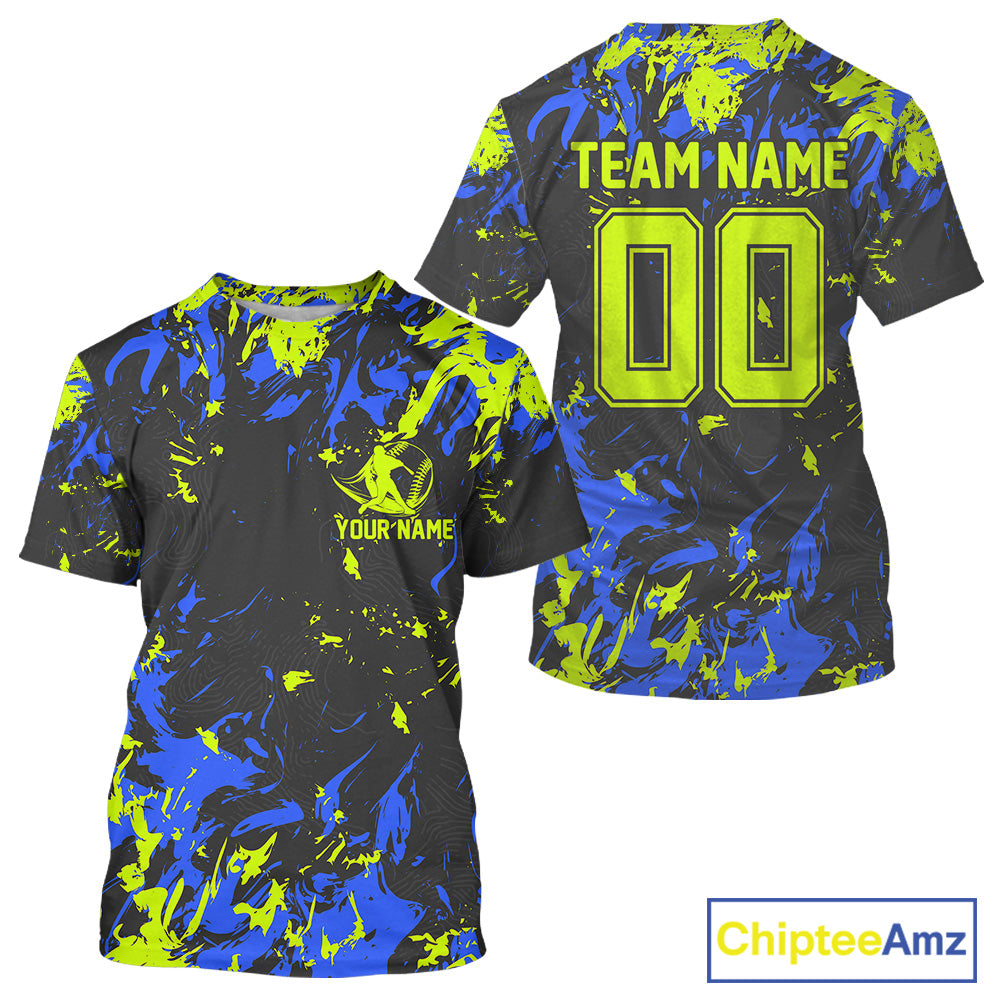 Custom Black, Green And Blue Camouflage Baseball T-Shirts Shirts, Baseball Team Uniform