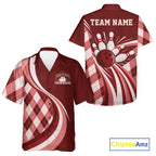 Custom Red Argyle Pattern Retro Bowling Polo Shirt, Bowling Team League Shirt