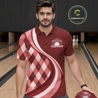 Custom Red Argyle Pattern Retro Bowling Polo Shirt, Bowling Team League Shirt