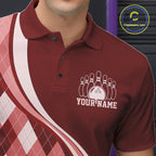 Custom Red Argyle Pattern Retro Bowling Polo Shirt, Bowling Team League Shirt