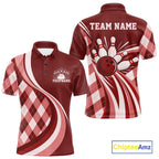 Custom Red Argyle Pattern Retro Bowling Polo Shirt, Bowling Team League Shirt
