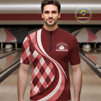 Custom Red Argyle Pattern Retro Bowling Quarter Zip Shirt, Bowling Team League Shirt