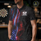 Custom Patriotic American Flag Smoke Flame Dart Jersey, Dart Team Polo Shirt