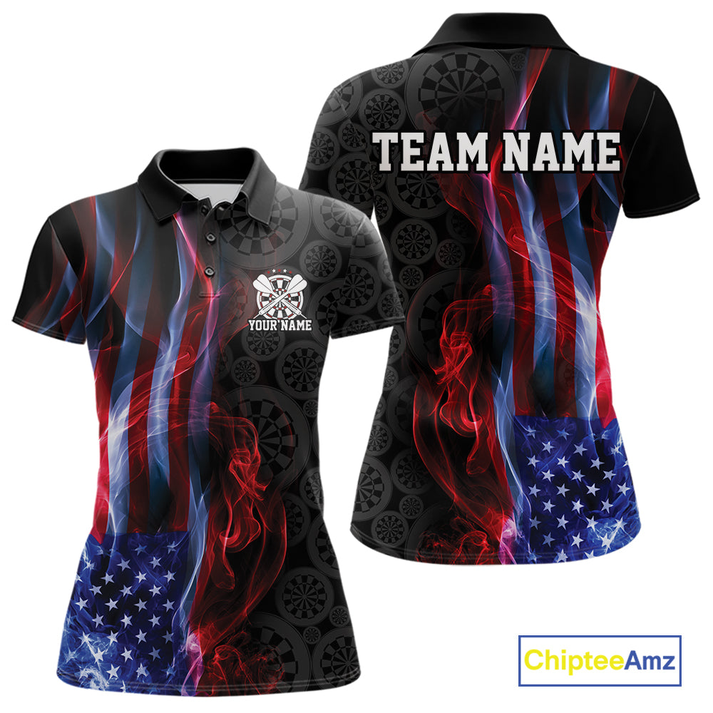 Custom Patriotic American Flag Smoke Flame Dart Jersey, Dart Team Polo Shirt