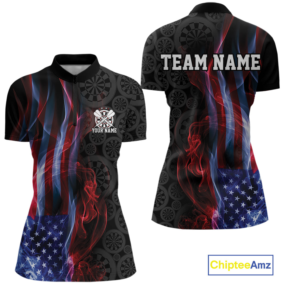 Custom Patriotic American Flag Smoke Flame Dart Jersey, Dart Quarter-Zip Shirt