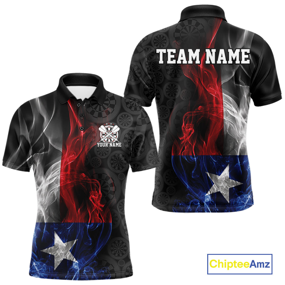 Custom Patriotic Texas Flag Smoke Flame Dart Jersey, Dart Team Polo Shirt