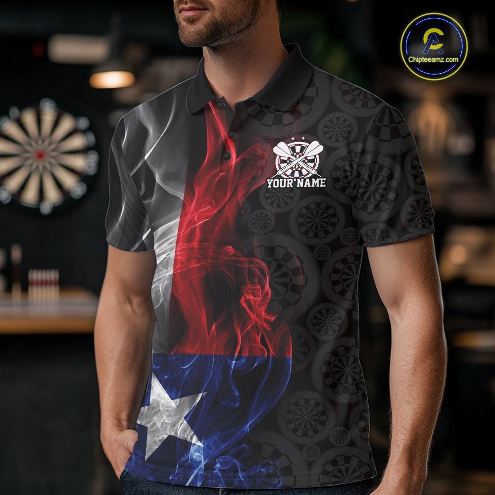 Custom Patriotic Texas Flag Smoke Flame Dart Jersey, Dart Team Polo Shirt