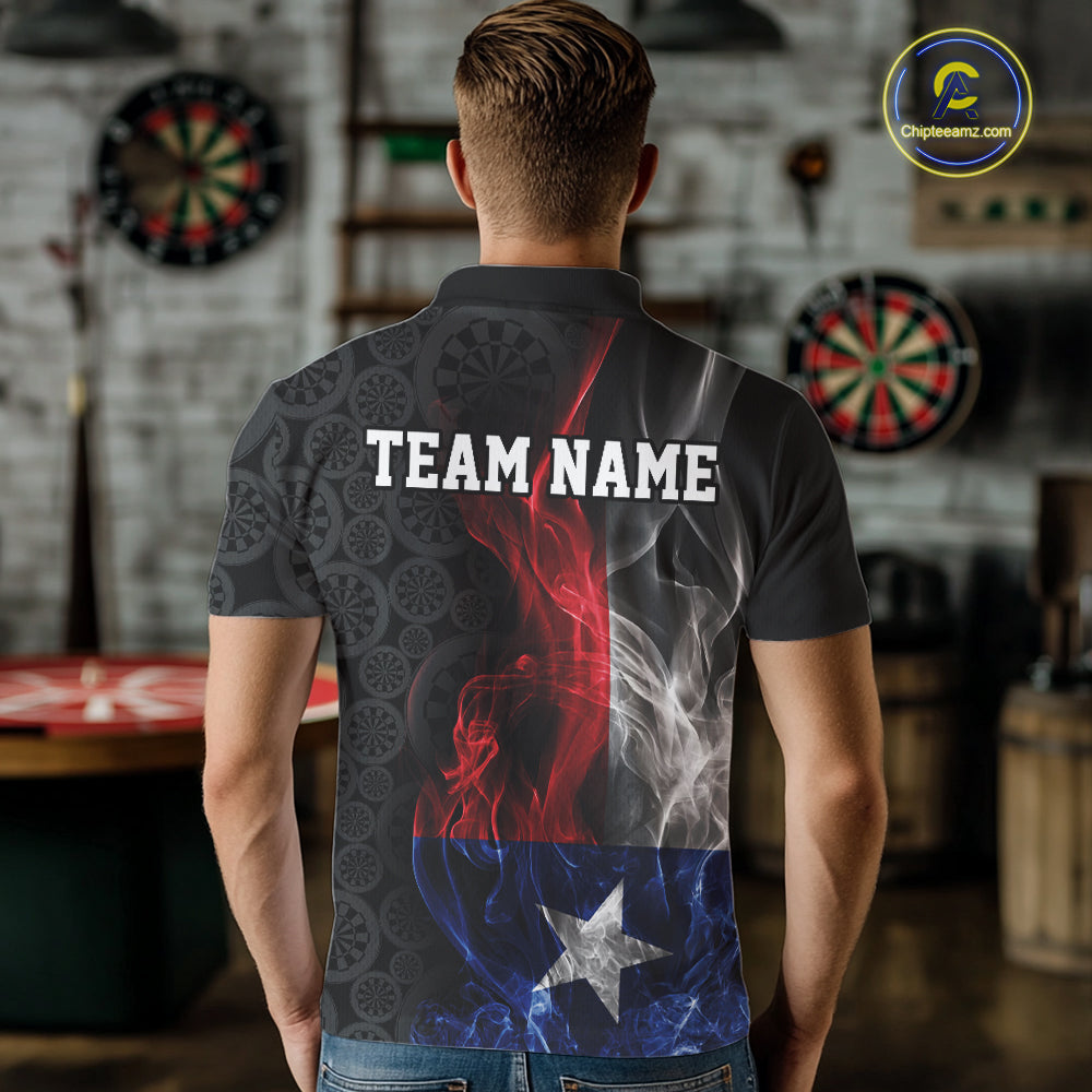 Custom Patriotic Texas Flag Smoke Flame Dart Jersey, Dart Team Polo Shirt