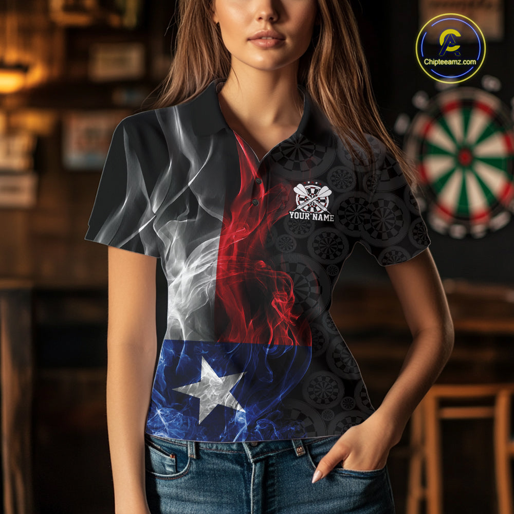 Custom Patriotic Texas Flag Smoke Flame Dart Jersey, Dart Team Polo Shirt