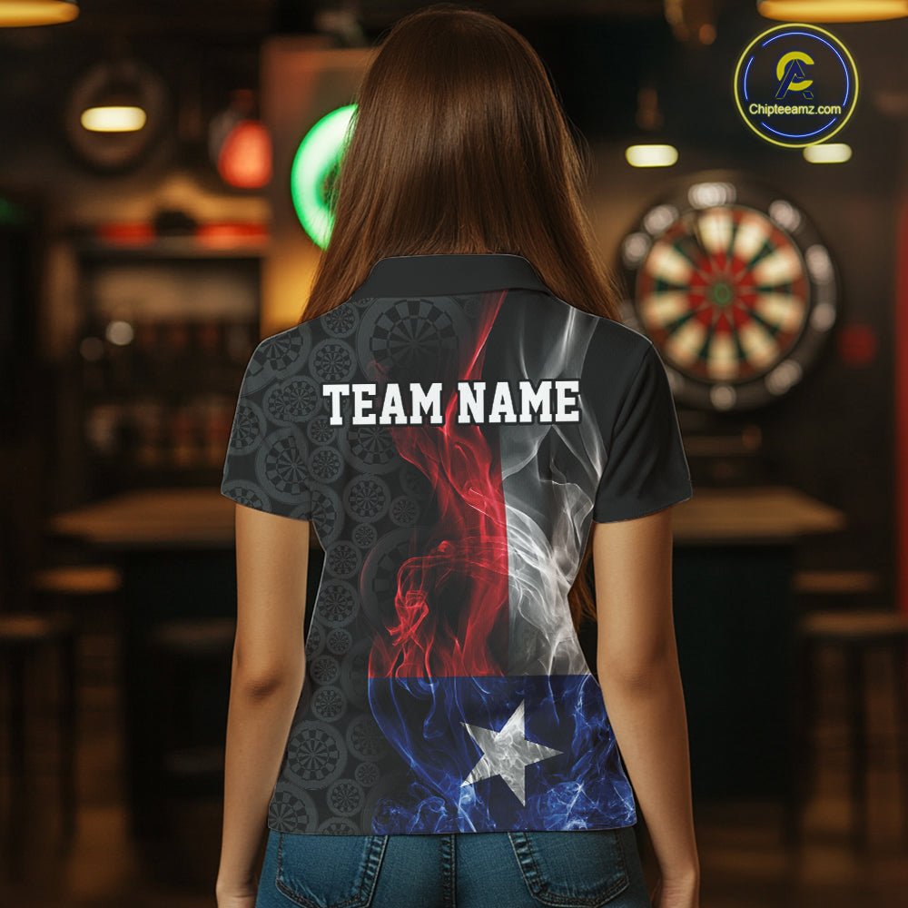 Custom Patriotic Texas Flag Smoke Flame Dart Jersey, Dart Team Polo Shirt