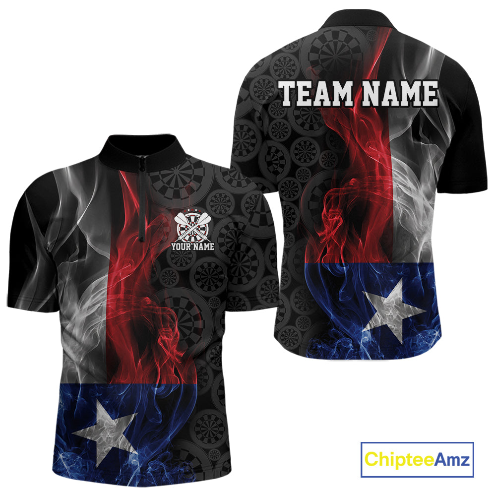 Custom Patriotic Texas Flag Smoke Flame Dart Jersey, Dart Team Quarter Zip Shirt