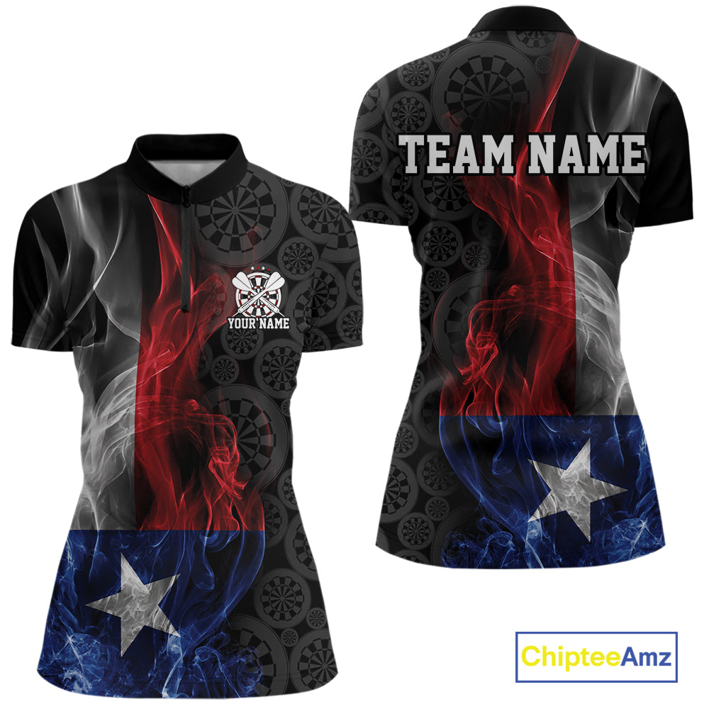 Custom Patriotic Texas Flag Smoke Flame Dart Jersey, Dart Team Quarter-Zip Shirt