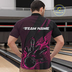 Custom Black And Pink Flame Bowling Quarter-Zip Shirt, Bowling Team Tournament Jersey