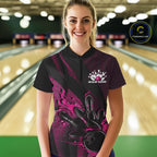 Custom Black And Pink Flame Bowling Quarter-Zip Shirt, Bowling Team Jersey