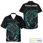 Personalized Blue Flame Coiled Dragon Bowling And Hawaiian Shirt Team Uniform