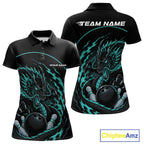 Personalized Blue Flame Coiled Dragon Bowling Polo Shirt Team Uniform