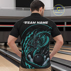 Personalized Blue Flame Coiled Dragon Bowling Quarter Zip Shirt Team Uniform