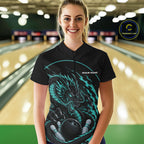 Personalized Blue Flame Coiled Dragon Bowling Quarter Zip Shirt Team Uniform