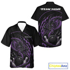 Personalized Purple Flame Coiled Dragon Bowling And Hawaiian Shirt Team Uniform