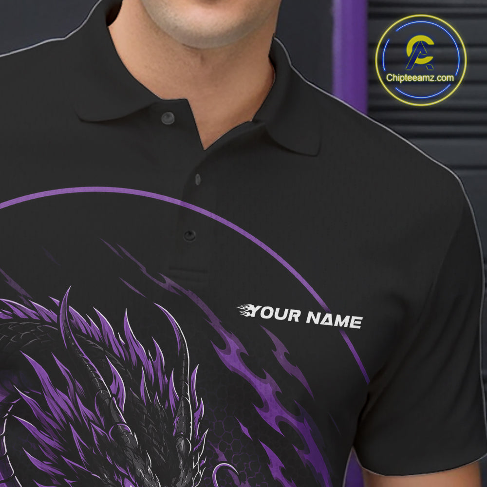 Personalized Purple Flame Coiled Dragon Bowling Polo Shirt Team Uniform