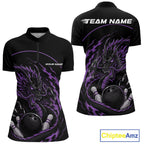 Personalized Purple Flame Coiled Dragon Bowling Quarter Zip Shirt Team Uniform
