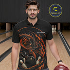 Personalized Orange Flame Coiled Dragon Bowling Polo Shirt Team Uniform