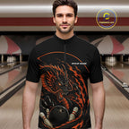 Personalized Orange Flame Coiled Dragon Bowling Quarter Zip Shirt Team Uniform
