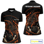 Personalized Orange Flame Coiled Dragon Bowling Quarter Zip Shirt Team Uniform