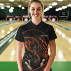 Personalized Orange Flame Coiled Dragon Bowling Quarter Zip Shirt Team Uniform