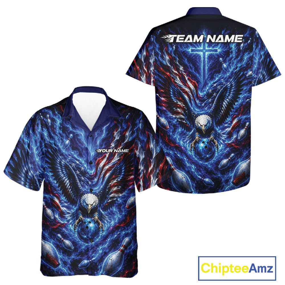 Custom American Bowling Eagle And Hawaiian Team Shirt, Patriotic Bowling Jerseys