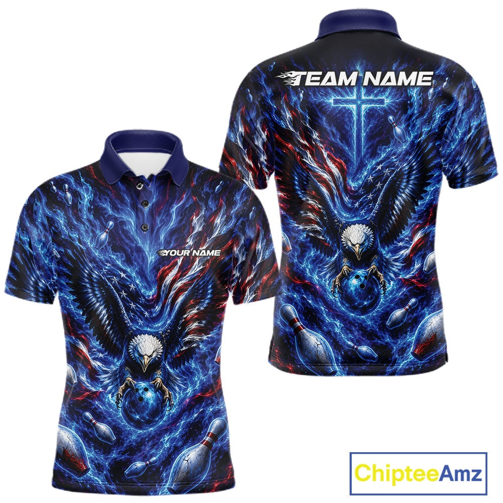 Custom American Bowling Eagle Polo Team Shirt, Patriotic Bowling Jerseys