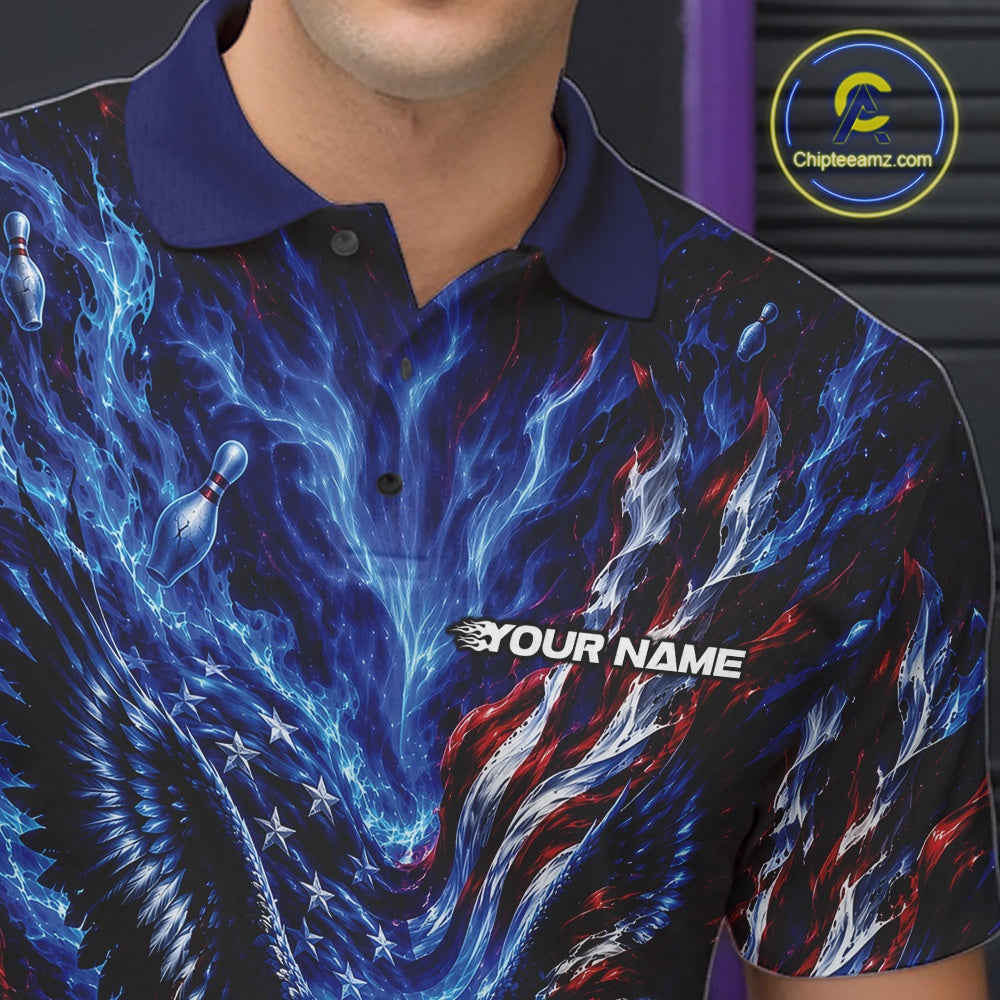 Custom American Bowling Eagle Polo Team Shirt, Patriotic Bowling Jerseys