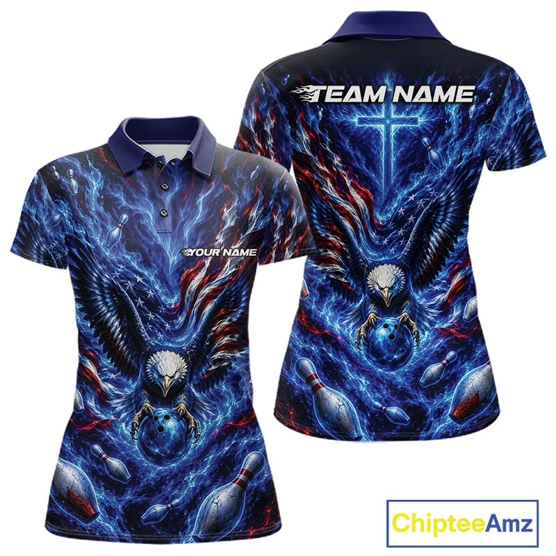Custom American Bowling Eagle Polo Team Shirt, Patriotic Bowling Jerseys