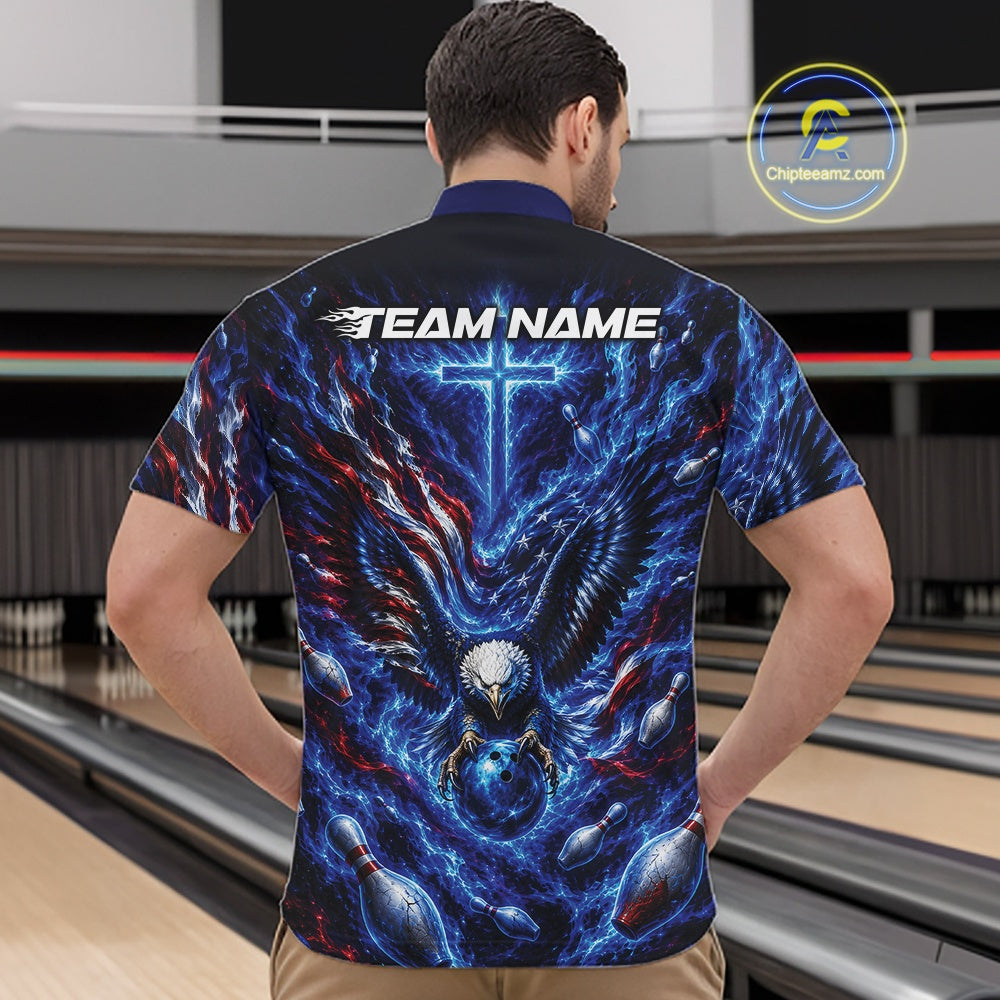 Custom American Bowling Eagle Quarter Zip Team Shirt, Patriotic Bowling Jerseys