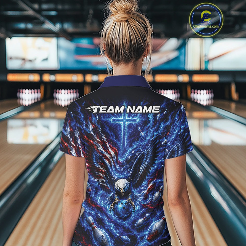 Custom American Bowling Eagle Quarter-Zip Team Shirt, Patriotic Bowling Jerseys